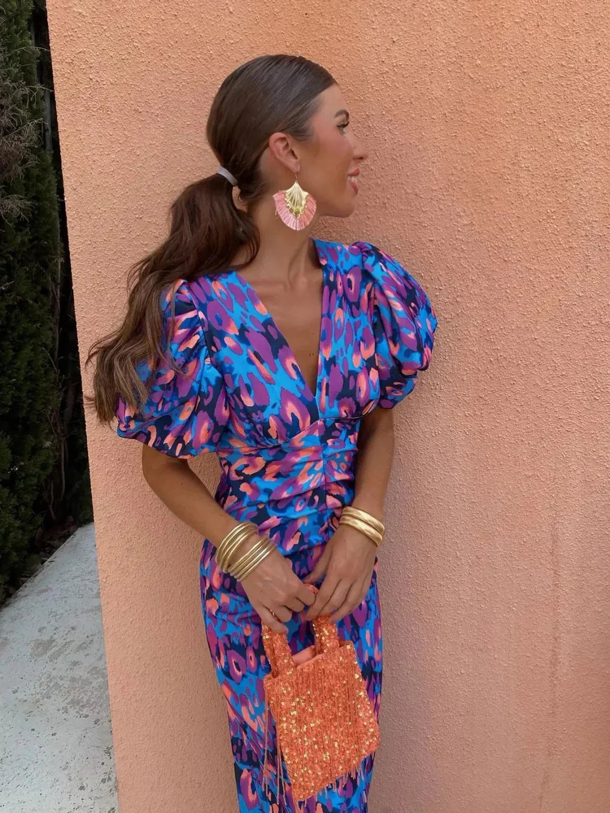Seraphina - Robe colorée à manches plissées