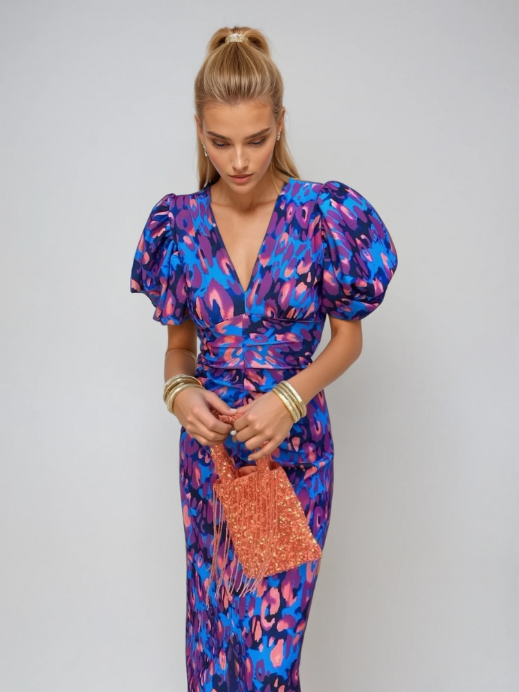 Seraphina - Robe colorée à manches plissées