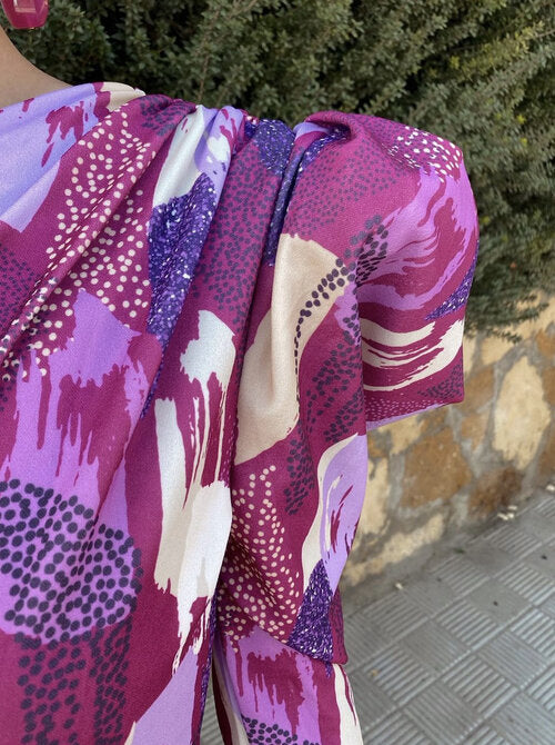 Elle - Purple Puff One-Shoulder Midi Dress