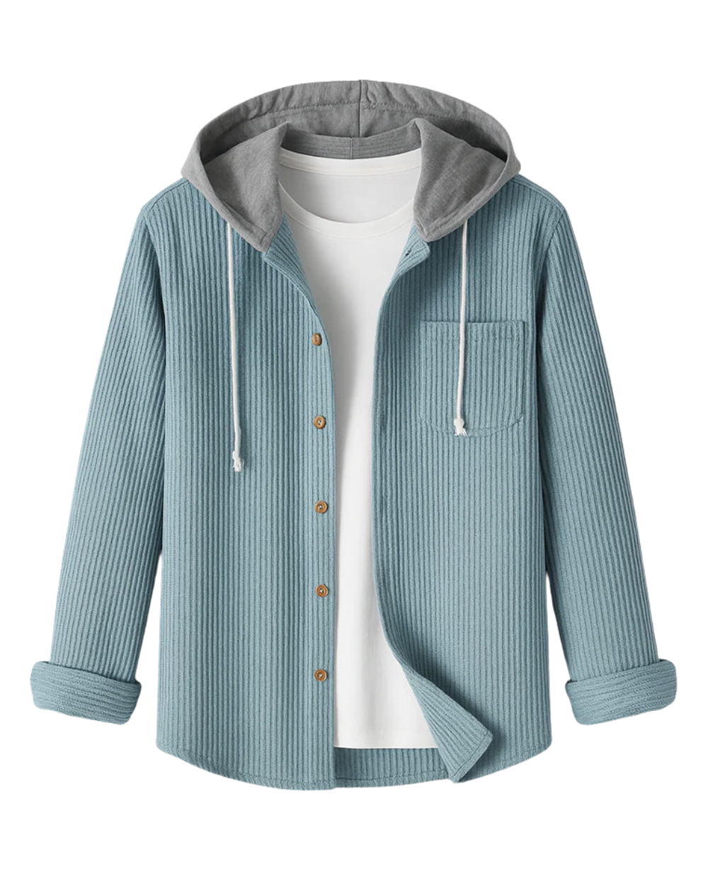 Chemise boutonnée en velours côtelé à capuche