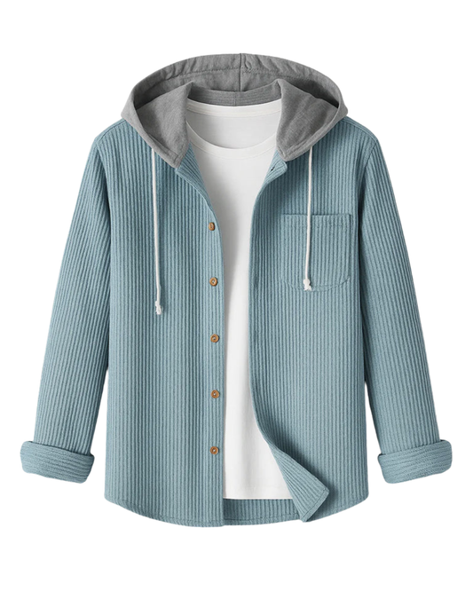 Chemise boutonnée en velours côtelé à capuche