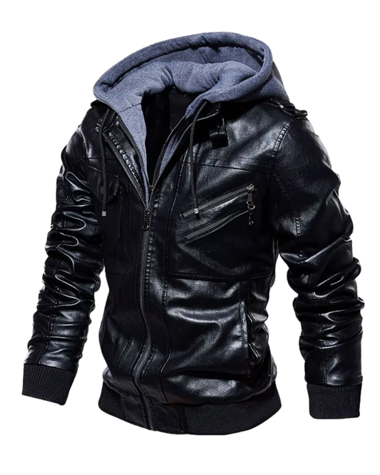 Veste en cuir à capuche