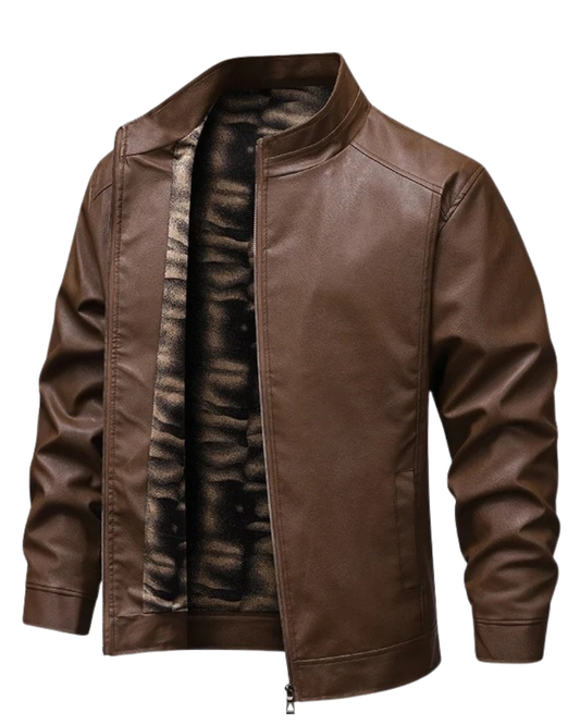 Veste en cuir vintage doublée de polaire