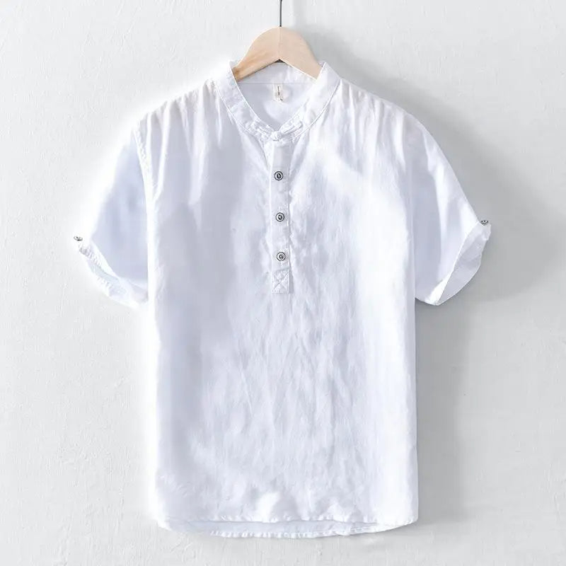 Chemise à manches courtes en coton et lin