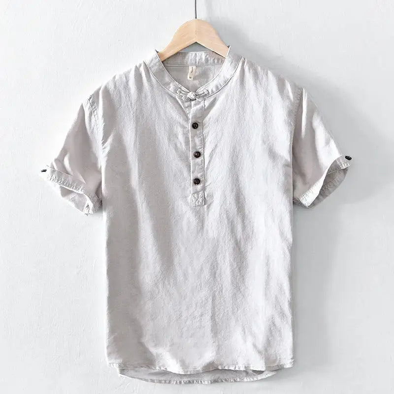 Chemise à manches courtes en coton et lin