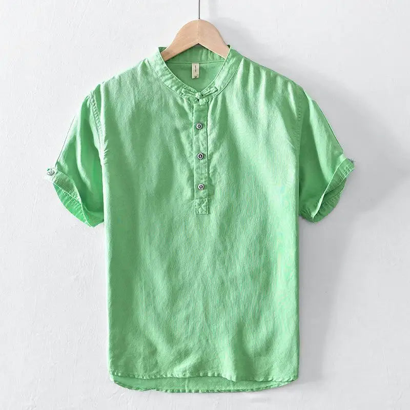 Chemise à manches courtes en coton et lin